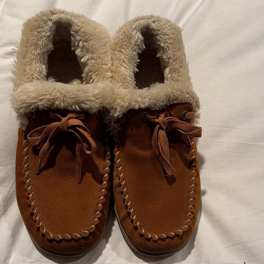 Ortho FeetCozy Brown Moccasin Slippers with Fur Lining